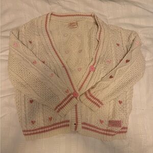 Taylor Cream Cardigan with Pink Heart Details